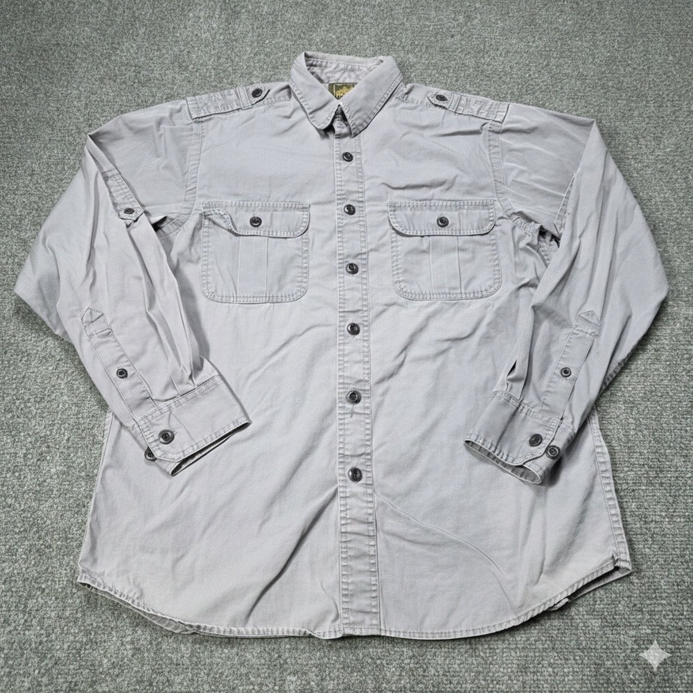 Eddie Bauer Sport Shop Men  Medium Gray Long Sleeve Button Up Utility Work Shirt